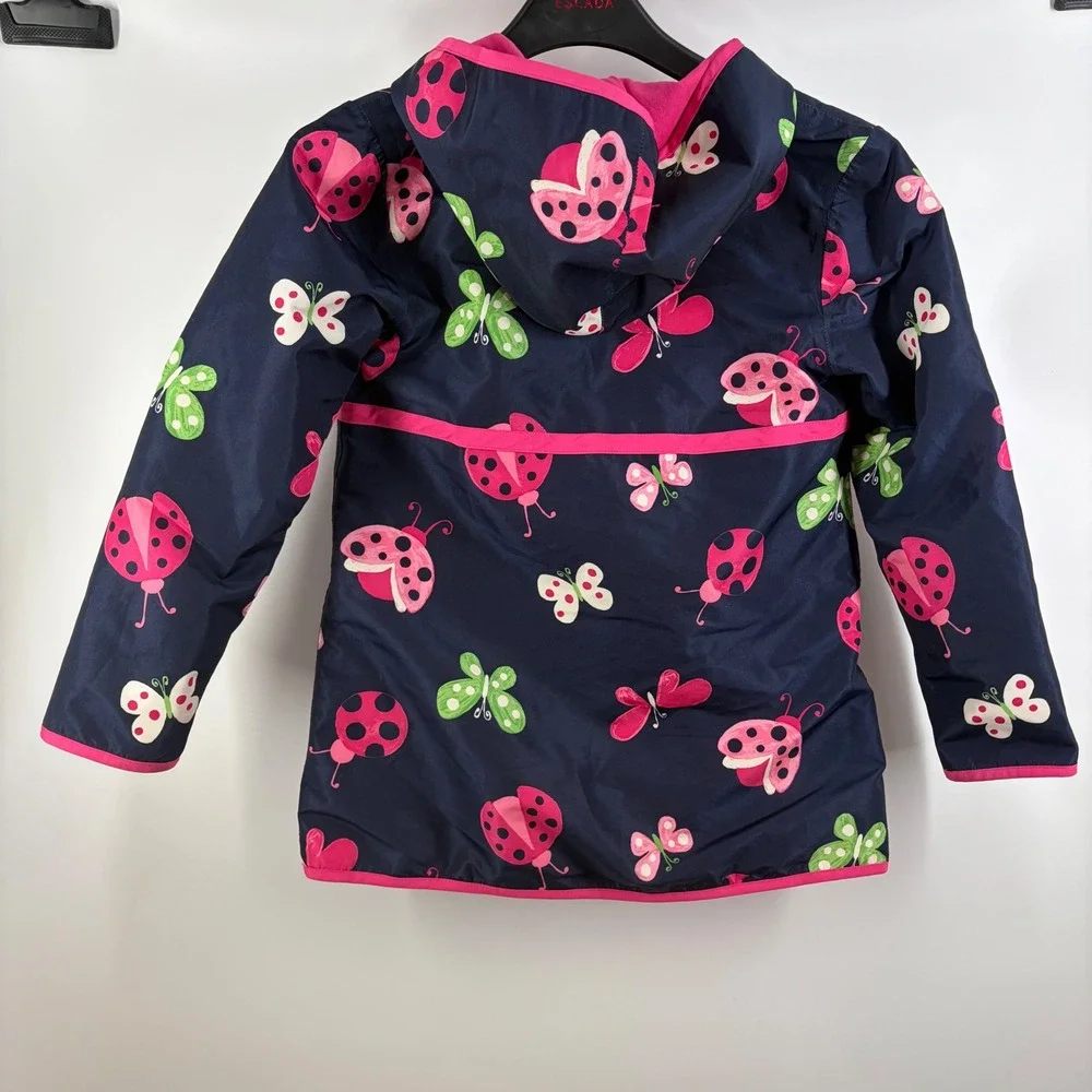 Y2K 2009 Gymboree Kidcore Ladybug Butterfly Raincoat Pink Trim